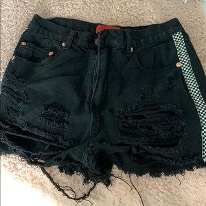 Black denim shorts